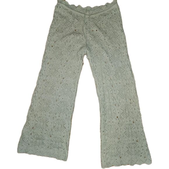 Solai The Label Women Pull On Crochet Pant Beige Sz M boho Beach Wideleg Comfort - Picture 1 of 14